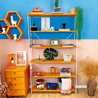 Imagem de Estante de Ferro e Madeira Industrial Ample 6 Prateleiras Carvalho e B