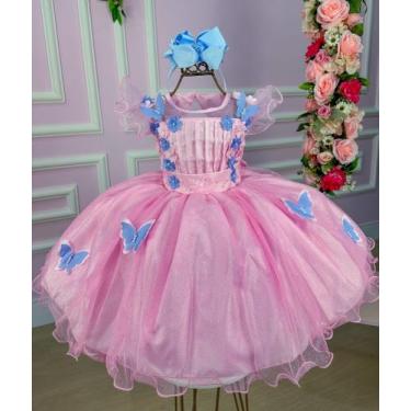 Imagem de Vestido Marie Jardim Encantado Rosa Borboletas Azul, Rosa, 4