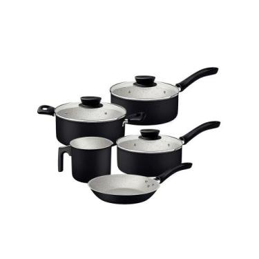 Imagem de Jogo de panela tramontina linz aluminio preto 5 pecas