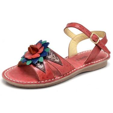 Imagem de Sandália Rasteirinha Feminina Salto Baixo Tiras Em Couro Anatômica Flo