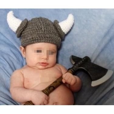 Imagem de Gorro de tricô para bebês, gorro viking, feito à mão, para bebês meninos e meninas (0-2 anos), Cinza, Toddler