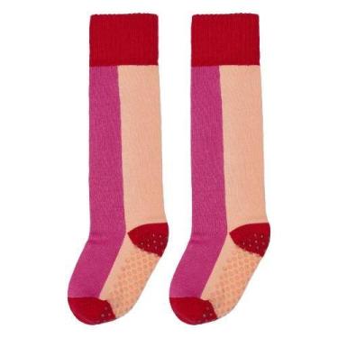 Imagem de Meia 3/4 Cano Alto Bicolor Rosa Infantil e Adulto - Miimos, G