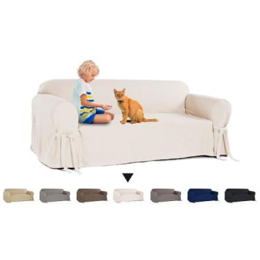 Imagem de Capa Protetor de Sofá 4 Lugares Tecido Gorgurão Lisa Sala Decorativa R