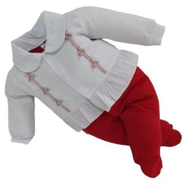 Imagem de Macacão Longo Luxo Bebê Menina Chuquinha Baby Bordado 2833, Vermelho, 