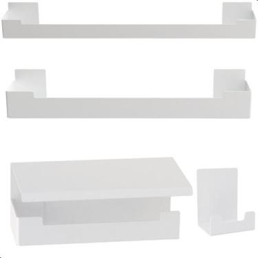 Imagem de Kit de Acessórios Para Banheiro Branco Com Adesivo 4 Pcs UN.ELG - Unid