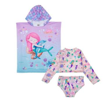 Imagem de Kit Praia Conjunto Biquíni Menina + Toalha Poncho Algodão - Fofotinhos