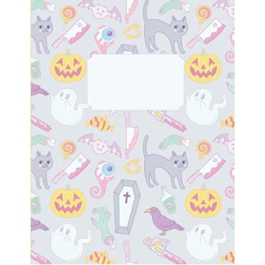 Imagem de Caderno de composição | Libreta | Cahier | Taccuino | Notizbuch: Caderno de composição fofo Kawaii Halloween Kitty. Diário de vampiro. Cor pastel... Quem ama cadernos góticos pastel para a escola.