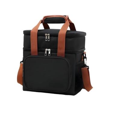 Imagem de Bolsa Térmica Com Alça Transversal 2 Compartimentos Marmita Lancheira Trabalho Passeio Academia - Preto