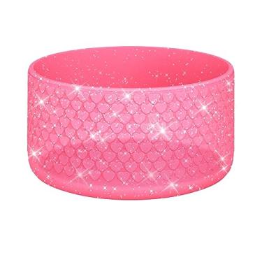 Imagem de WUQID Capa protetora de silicone com textura de coração brilhante para Stanley Tumbler Quencher 1,1 litro 850 g 590 g & IceFlow Flip 597-850 g e garrafas de água Hydroflask de 340 a 893 g, capa antiderrapante para garrafa inferior