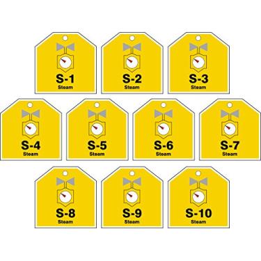 Imagem de Accuform TDJ120VPR Etiqueta ShapeID de fonte de energia de plástico "Steam", série 1 a 10, 6 cm L x 6 cm C, preto/cinza/vermelho/branco em amarelo (pacote com 10)