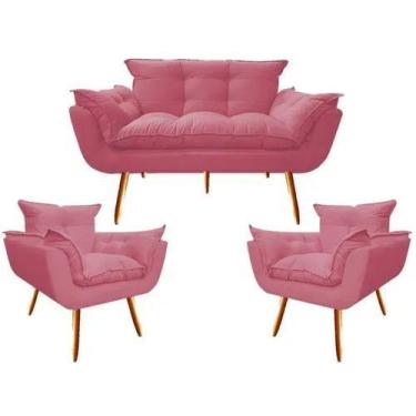 Imagem de Uma Namoradeira + Duas Poltronas Chesterfield Luxo Opala -  SUEDE ROSA