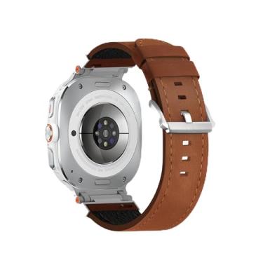 Imagem de Pulseira de couro compatível com Samsung Galaxy Watch 7/6/5/4/FE/Active 2 de 40 mm e 44 mm/Watch 6 Classic de 43 mm e 47 mm/Watch 5 Pro de 45 mm, pulseira de couro com fivela de metal em forma de C