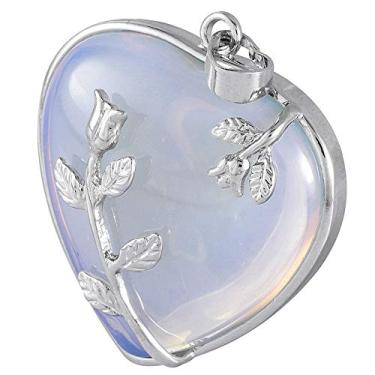 Imagem de Pingente de pedra de coração Nupuyai com corrente para homens e mulheres, colar de cristal de flor esculpida à mão para amor Branco