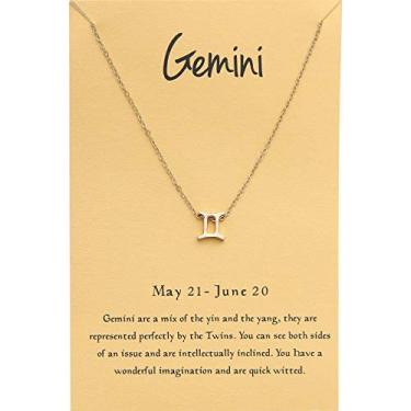 Imagem de Colar feminino Zelmer folheado a ouro 16K 12 signos do zodíaco com pingente de letra 45,72 cm