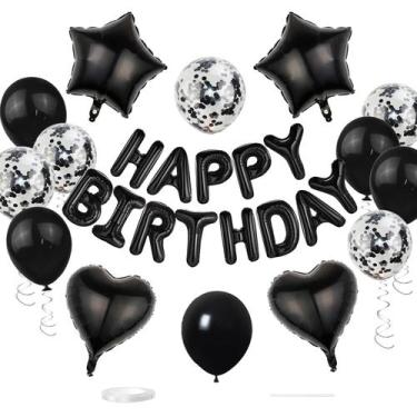 Imagem de Kit de Balões Metalizados WEIKA para Aniversário - 27 Peças - Preto