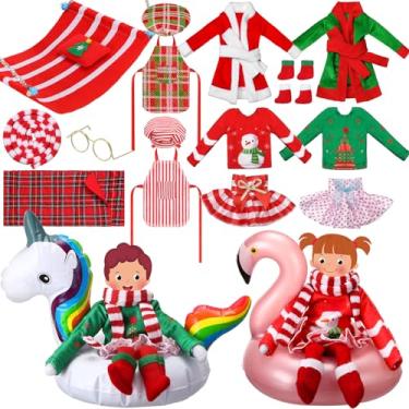 Imagem de Cutecrop Conjunto De Acessórios Para Bonecas De Elfo De Natal Com 20 Peças Inclui Tubo De Neve, Roupas De Elfo De Natal, Roupão De Banho, Cachecol, Saias, Avental, Chapéu De Chef, Meias E Acessórios P
