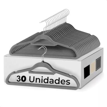 Imagem de Cabides De Veludo Adulto Fino Antideslizante Roupas 30 Peças Cinza