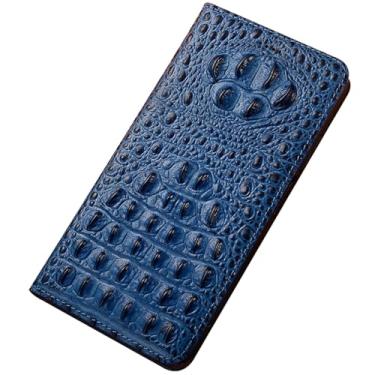 Imagem de LYJSMGZ Capa com aba para Samsung Galaxy S25 Ultra/S25 Plus/S25, estilo carteira com relevo de cabeça de crocodilo, capa de proteção magnética de couro legítimo, azul, S25 Plus