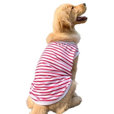 Imagem de ANIAC Camiseta de verão grande para cães meninas meninos vermelho branco listrado algodão camiseta regata respirável básico sem mangas colete cachorro roupas refrescantes para cães grandes 20 a 25 kg