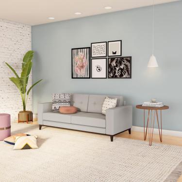 Imagem de Sofá 3 Lugares Happy Pés e Base em Madeira Linho Cotton Cru 180 cm