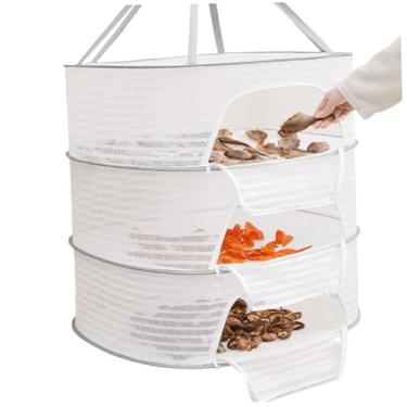 Imagem de Suporte para secagem de ervas, 3 camadas de secagem de ervas, cesta dobrável de rede seca para plantas com abertura de zíper para ervas, plantas, botões, frutas, flores, branco