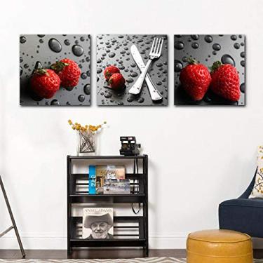 Imagem de Impressão em tela imagem de fruta. Fruta morango. Pôster de arte de parede em tela. Para sala de estar, quarto, escritório, decoração -50 x 50 cm x 3 sem moldura