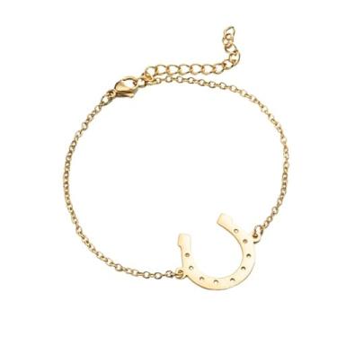 Imagem de Pulseira de corrente de elos de ferradura da sorte ocidental para mulheres e homens, aço inoxidável, boa sorte, geométrico, simples, em forma de U, joia de formatura ajustável para amantes de cavalos
