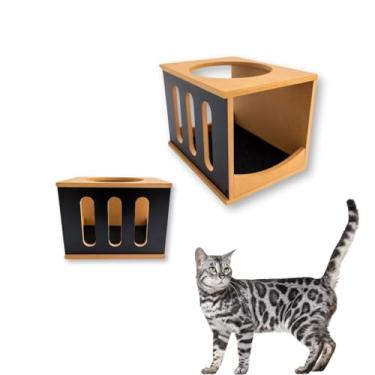 Imagem de Nicho Para Gato 1pç Montado Resistente Linhas Verticais (PRETO)