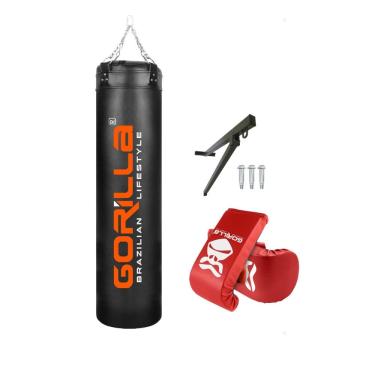 Imagem de Saco De Pancada 180 Cm + Luva + Suporte Parede - Gorilla Cor: Vermelho