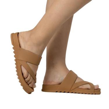 Imagem de Papete  Tiras Chinelo Slide Conforto Casual - sposatto, Marrom, 35