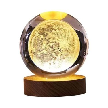 Imagem de Luminária de Mesa 3D Lua e Saturno - Bola de Cristal com LED USB, Lua