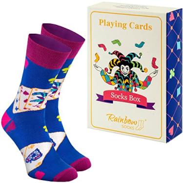 Imagem de Rainbow Socks – Caixa de meias de baralho – 1 par, cores vibrantes – Para um fã de jogos de cartas e truques – Tamanho 13,5-15