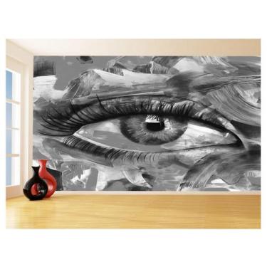 Imagem de Papel De Parede 3D Arte Olho Preto Branco Rosto 3,5M Tra136 - Você Dec