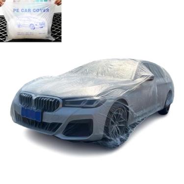 Imagem de YehVeh Capa de carro descartável à prova de sujeira leve PE transparente para carro capa protetora com faixa elástica cobertura protetora externa completa para garagem, interior, carro, show, coleção