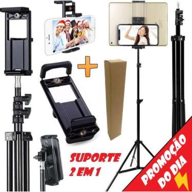 Imagem de Tripé Pedestal 2,10m Profissional Suporte 2 em 1 Encaixe Para Celular 