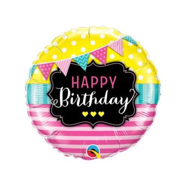 Imagem de Balão de Festa Microfoil 18" 46cm - Happy Birthday Bandeirinhas e List