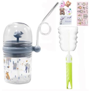 Imagem de viva story Blue Beach Baleia Spray Garrafa de água com canudo para viagem Divertido Copo de plástico com desenho animado para piquenique festa presente de aniversário (pássaros cinzentos, 250 ml)