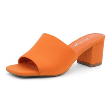 Imagem de Herstyle Sandálias femininas de salto baixo 2025 – sem cadarço, bico quadrado, confortável, grosso, salto curto, sandálias e escarpim para casamento, escritório e uso diário, Laranja 2501, 36