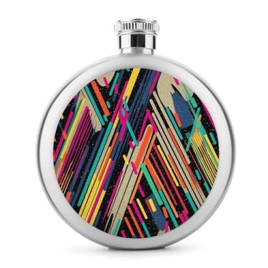 Imagem de Cantil de aço inoxidável, listrado abstrato colorido impresso cantil clássico cantil garrafa de viagem garrafa portátil licor garrafa