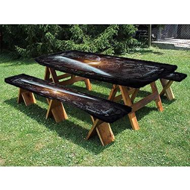 Imagem de Toalha de mesa ajustada ao espaço sideral, conjunto de 3 peças, painel de controle da tela do cockpit no voo espacial Androids World Stardust, para Natal, festas, piqueniques, 71 x 182 cm laranja