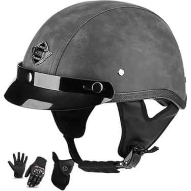 Imagem de Capacetes Retrô Capacete De Motocicleta Meio Capacete De Couro Com Sushield Para Mim Ad Wome Dot Aprovado Half Face Cap Adequado Para Jovens E Adultos Half Shell Helmet Skull Cap, E, M=56~57cm