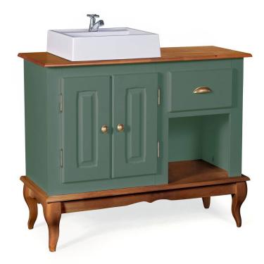 Imagem de Gabinete para Banheiro 2 Portas com Cuba Dália 3058 - Verde Musgo/Imbuia Glazer