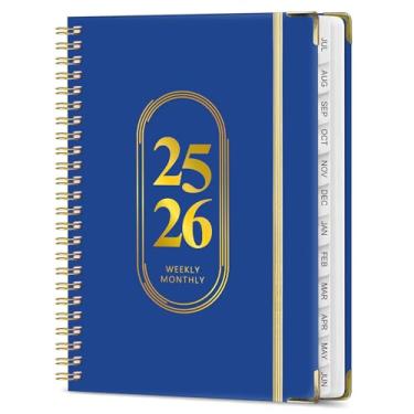 Imagem de Julho de 2025 a junho de 2026, caderno espiral, calendário diário A5 tamanho 15 x 21 cm, capa azul escura pérola, mensal, semanal, livro de agendas, 142 páginas, agenda escolar e escritório