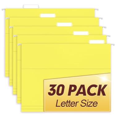 Imagem de HERKKA Pastas de arquivo suspensas, pacote com 30 pastas suspensas reforçadas tamanho carta, projetadas para arquivos volumosos, armário de arquivo, abas ajustáveis de corte 1/5 (amarelo)