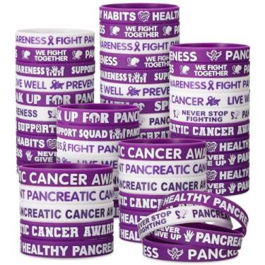 Imagem de PullCrease Pulseiras de conscientização do câncer de pâncreas a granel 10 estilos pulseiras de silicone com fita roxa para apoio ao câncer de pâncreas com frases para apoio a eventos, suprimentos de