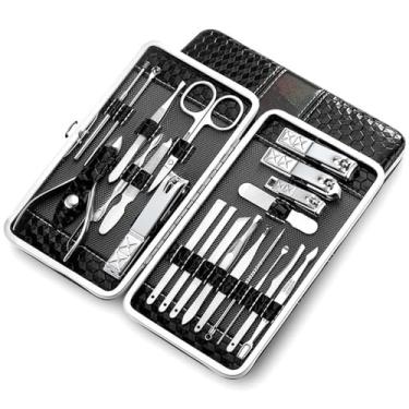 Imagem de Conjunto profissional de manicure - 21 peças - Kit de pedicure em aço inoxidável com alicate e cortador para paroníquia | Utensílios para cuidados com as unhas em casa e salão, preto