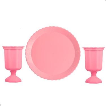 Imagem de Kit Festa Decoração Mesa Evento Bandeja 30cm E 2 Vasos Grego Para Doce