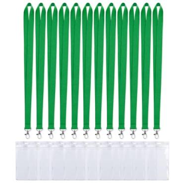 Imagem de CANWELUX Pacote com 12 cordões verdes com suporte para identidade – Alça de pescoço durável para crachás de trabalho, identificação escolar, cartões de cruzeiro, escritório e eventos (verde, 12 peças)