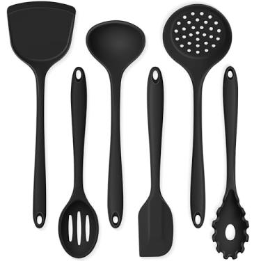 Imagem de Onader Conjunto de 6 utensílios de cozinha, conjunto de utensílios de cozinha de silicone preto para panelas antiaderentes, não tóxicos e seguros para lava-louças
