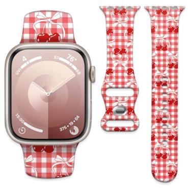 Imagem de Pulseira de silicone macio de 38 mm, 40 mm, 41 mm e 42 mm, pulseira de substituição com fecho clássico para Apple Watch Series SE 10, 9, 8, 7, 6, 5 e Utral (cereja)
